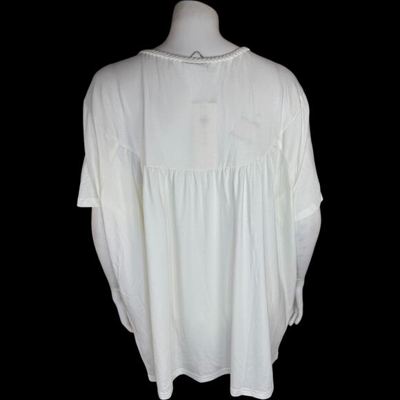 Laurie Felt White Tunic Top 2X Bamboo Cotton V-Neck Braided Trim Stretch NWT - Picture 8 of 14